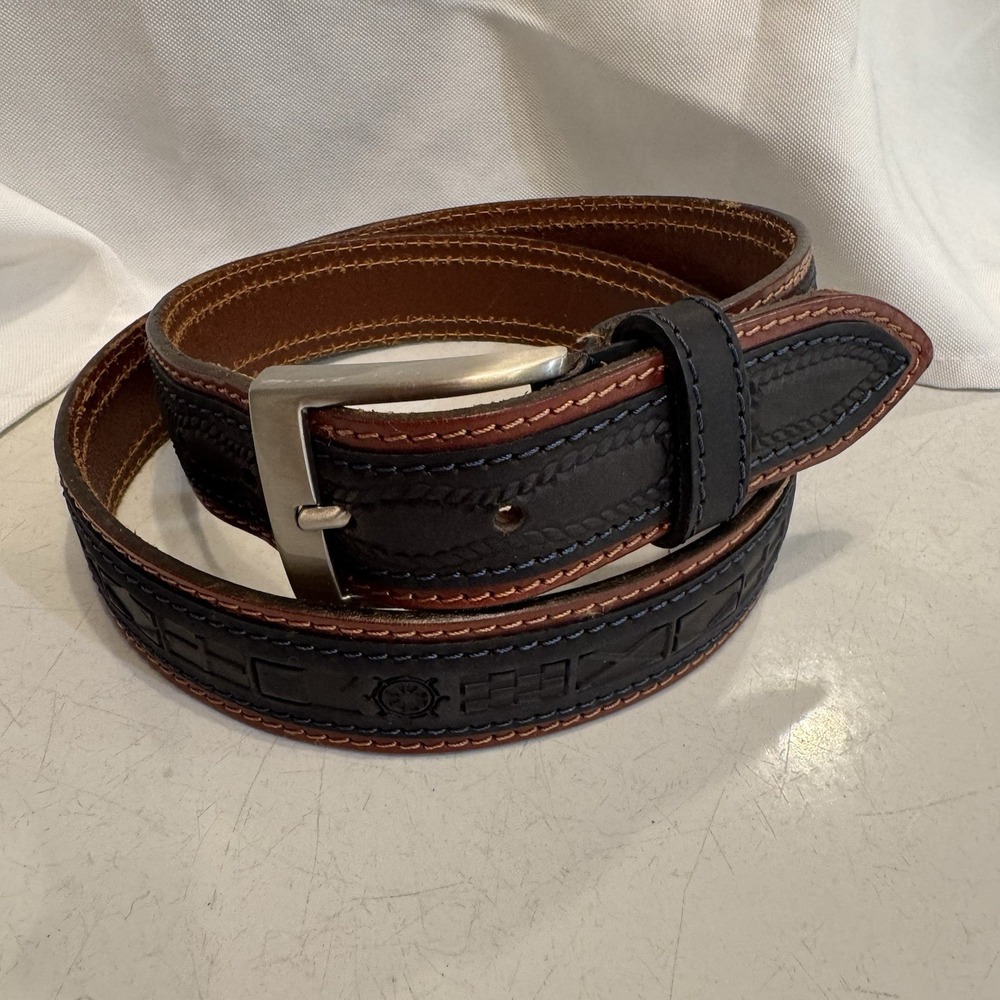 GP&Max Made In Italy Men's‎  Genuine Leather Belt Sz 110  717/ 35 Nautical Flags